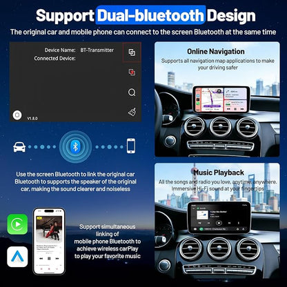 Wireless Carplay Retrofit Kit Decoder Module for Mercedes Benz NTG4.5/4.7 B/C/E/GLK/ML/CLA/GLA/CLS/SLK 2012-2015,AUX Required, Support Wireless Android Auto, Reverse Camera, Original Car OEM Control