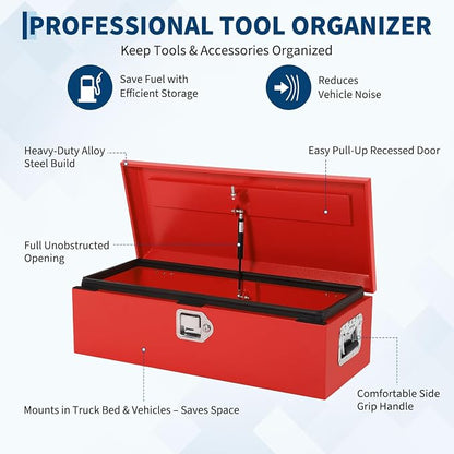 Heavy Duty Steel Metal Tool Box 39" for Truck Bed, Locking Plate Crossbed Storage Chest with Gas-Strut Assisted Lid, Weather-Resistant Truck Bed Tool Box for Pickup, Trailer, RV