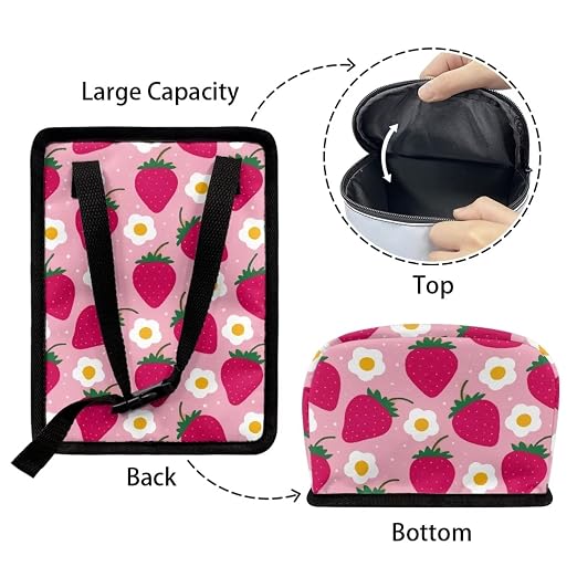 Talayituse Strawberry Flower Print Car Trash Bin, Laege Size Auto Trash Can Adjustable Portable Garbage Can with Lid, Vehicle Hanging Bag for Headrest Front Back Seat, Pink