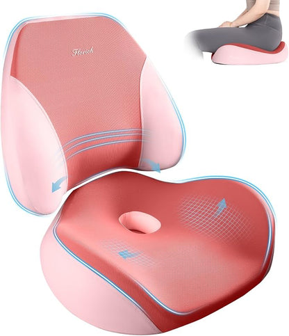 FLORICH Upgraded Ergonomic Memory Foam Car Seat Cushion with Lumbar Support, Non-Slip, Washable Driving Seat Cushion for Back & Sciatica Pain Relief, Large Car Seat Cushion Driver, Office-Pink