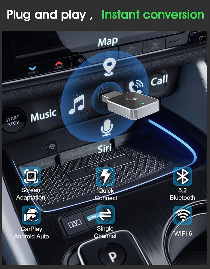 2026 Upgraded Wireless CarPlay & Android Auto Adapter – Convert Wired to Wireless, Fast Auto-Connect, Stable No-Lag Connection, Plug & Play USB-C Dongle(Silver)