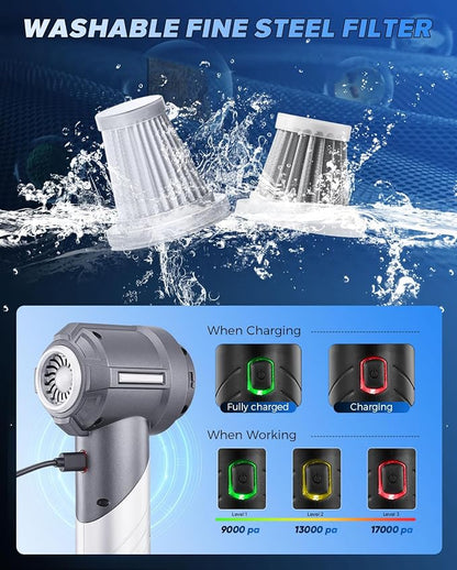 Saker Car Vacuum Portable Cordless, Foldable Mini Handheld Vacuum Cordless and Air Duster 17000PA High Power Vacuum Cleaners for Home,Cars,Office Cleaning HL133 Silver