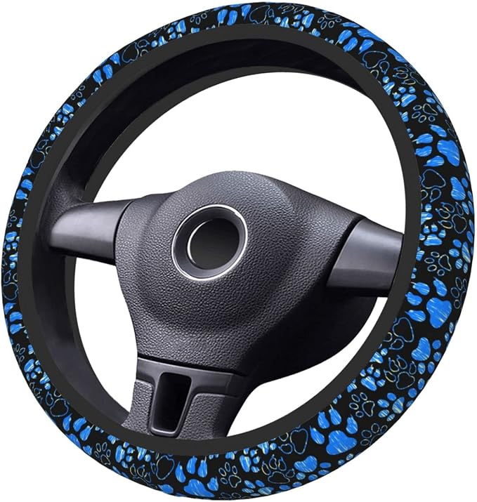 Dog Paw Print Steering Wheel Cover Anti-Slip,Sweat Absorption Universal 15 inch Steering Wheel Covers Cute car Accessories for Men Women