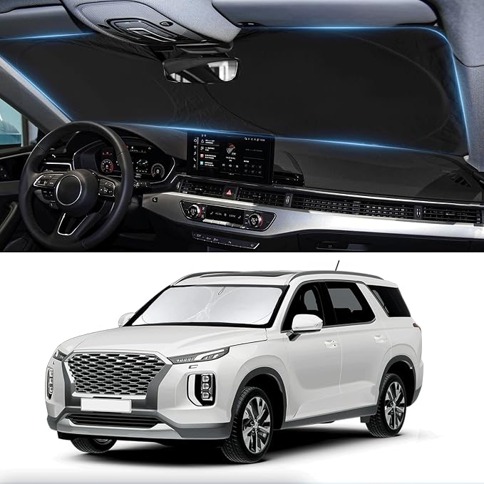 Sunshade for Hyundai Palisade 2020 2021 2022 2023 2024 2025 2026 Car Sun Shade Windshield Accessories Foldable Front Window Sun Visor 210T Reflective Fabric Protector Block Rays