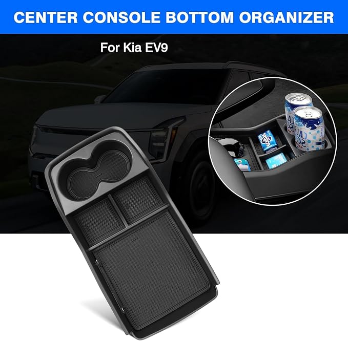 Autorder Lower Center Console Organizer for 2024-2026 Kia EV9 Accessories Bottom Center Console Insert Tray with Cup Holder Storage Box