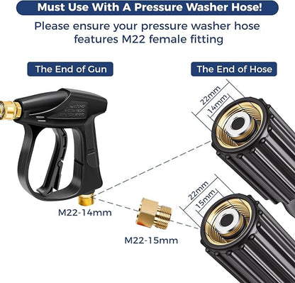 Foam Cannon Dual Connector for Pressure Washer, Industrial Car Wash Foam Gun Kit 1/4 Inch Quick Connector, Adjustable Soap Cannon with 5 Pressure Washer Nozzle Tips, Adapter, 1 Liter