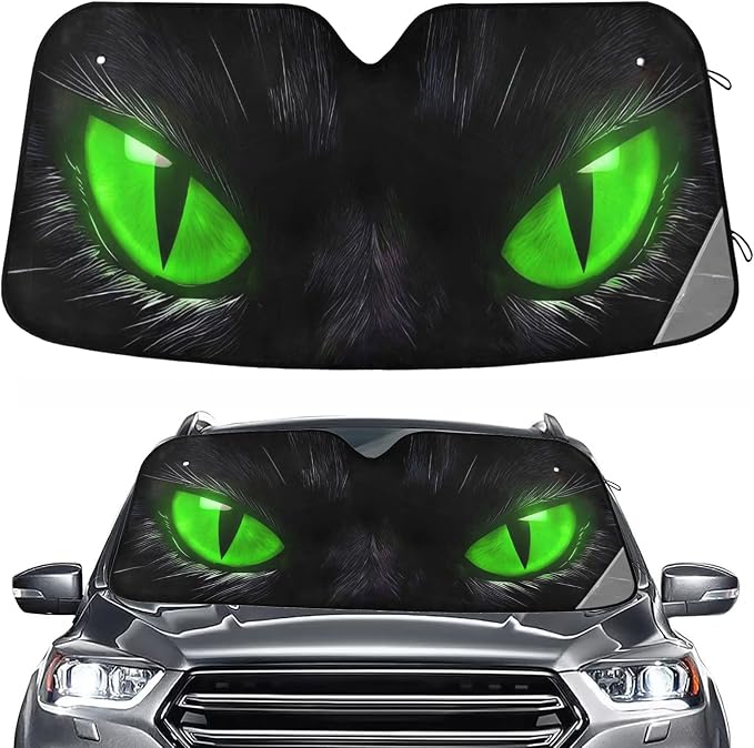 Windshield Sun Shade Green Eyes Front Window Block UV Shades Visor Reflective Retractable for Car SUV Trucks