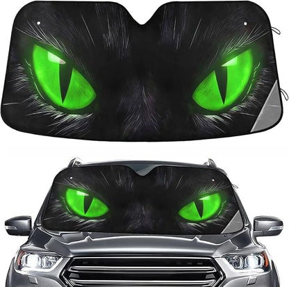 Windshield Sun Shade Green Eyes Front Window Block UV Shades Visor Reflective Retractable for Car SUV Trucks