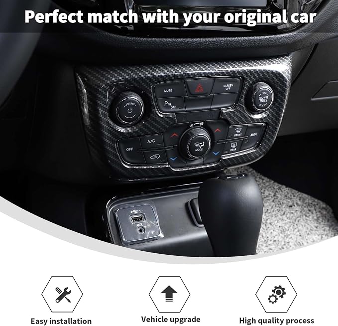 Linskip Climate Control Accent Trim Compatible with 2017 2018 2019 2020 2021 Jeep Compass, Control Panel Cover for Jeep Compass Interior Accessories(Black Carbon Fiber)