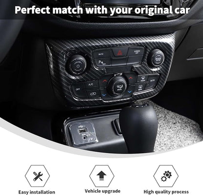 Linskip Climate Control Accent Trim Compatible with 2017 2018 2019 2020 2021 Jeep Compass, Control Panel Cover for Jeep Compass Interior Accessories(Black Carbon Fiber)