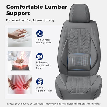 Huidasource Gray Car Seat Covers Full Set, Full Coverage Nappa Leather Seat Cover, Front and Back Seat Covers 5 Seats Universal Fit for Most Cars SUV Trucks, Car Seat Cushion Protector
