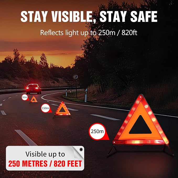 XOOL Warning Triangle, Emergency Warning Triangles for Vehicles, Reflective Triangle, Emergency Warning Reflector Safety Triangle Kit with Carry Case, 3-Pack