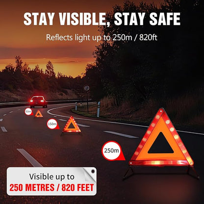 XOOL Warning Triangle, Emergency Warning Triangles for Vehicles, Reflective Triangle, Emergency Warning Reflector Safety Triangle Kit with Carry Case, 3-Pack