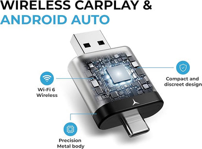 ZORVIA Wireless CarPlay Adapter for iPhone & Android Auto 2026 Upgraded - Convert Wired CarPlay to Wireless, Fast Auto Reconnect, Plug and Play, USB-C & USB-A (Silver)