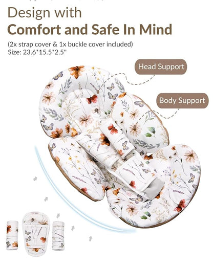 Generic Infant Car Seat Insert Compatible with Mamaroo Swing & Graco Swing and Infant Car Seat, Newborn Insert Baby Head Body Support, Reversible Design, Breathable Fabric, 1Pcs - Brown Wildflower