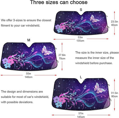 Fantasy Butterfly Flowers Windshield Sun Shade for Car Auto SUV Truck Foldable Front Window Sunshade Sun Visor Protector Block UV Rays Reflect Heat, 55" x 28"