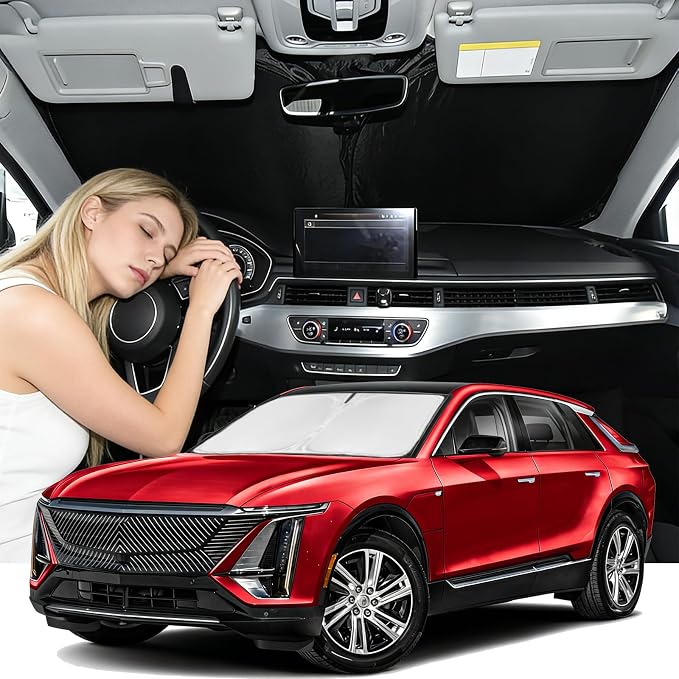 Windshield Sunshade for Cadillac Lyriq 2023-2026 Sun Shade Car Windshield Accessories Technology Upgrade 4 Layers Blocks UV Rays Custom Fit Lyriq 240T Car Window Shades Windshield Keep Cool