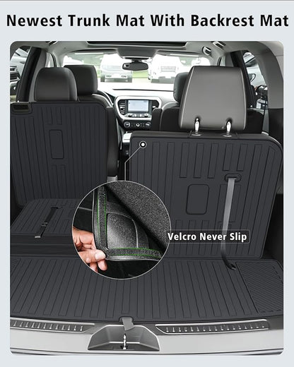 Floor Mats Custom for GMC Acadia 6 Seats 2017-2023 TPE All Weather Cargo Liner with Backrest Mat, 2nd Row Seat Back Protector & Door Sill Guards for Acadia Accessories, Black