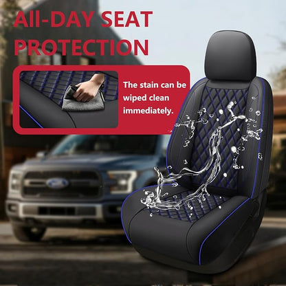F150 Seat Covers, Custom Ford F150 Truck Seat Cover Fit for 2015-2025 F150 and 2017-2025 F250 F350 F450 Super Duty Crew Cab XL XLT Lariat King Ranch Platinum (Black blue, Front and Rear(5 seats))