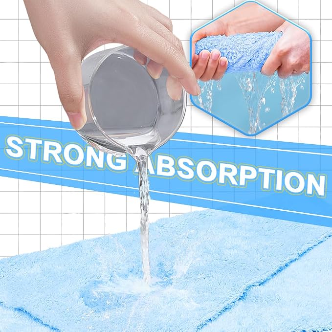 Car Wash Drying Towels, 450gsm Ultra-Thick Absorbent Lint-Free Extra Soft Microfiber Rags for Car Detailing, Interior & Exterior Cleaning Cloths, 16in x 16in - Coral Fleece, Blue, 12 Packs