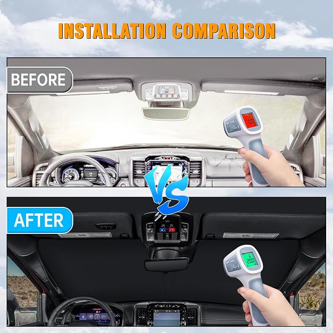 Front Windshield Sun Shade Compatible with Dodge RAM 1500 2010-2023 2024 2025 2026, Sun Visor Protector Blocks UV Rays Sunshade for RAM 2500 3500 Foldable Interior Accessories