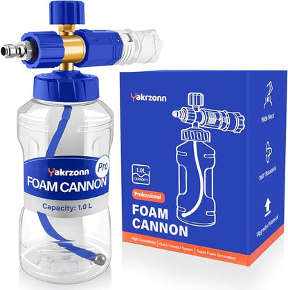 Foam Cannon for Pressure Washer, Professional Car Cannon Lance, 1L Wide Mouth Bottle, 1/4 Inch Quick Connector, 4000 PSI, 360 Rotatable Nozzle, Adjustable Thick Snow Foam, 1.2mm Orifice