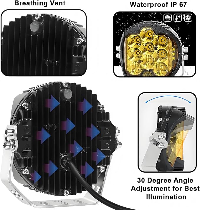 5 Inch 50W Amber Yellow LED Driving Light, LED Work Light Bar Side Shooter Off Road Driving Light Spot Flood Combo Driving Lamp IP67 Waterproof Fog Lights for Jeep Truck ATV SUV Car Boat, Pack of 1