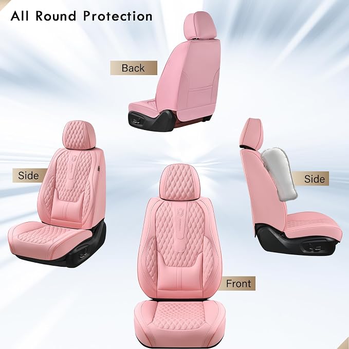 Coverado Seat Covers Front Seats, Pink Car Seat Cover with Lumbar Support, Waterproof Car Seat Cushion, Front Car Seat Covers Leatherette Car Seat Protector Universal Fit Most Cars