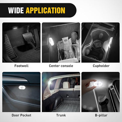 Nilight Wireless Magnetic LED Interior Lights, 2 PCS White USB Rechargeable Universal Mini Sticky Footwell Ambient Atmosphere Reading Lamp with Touch Sensor, Portable Night Lighting for Car Truck