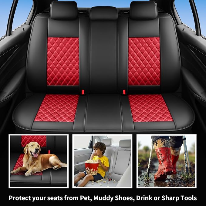 Car Seat Covers Compatible with Hyundai Accent 2017-2025 2026 - Full Set 5 Seats Luxury Leather All-Weather Seat Cushions & Protectors, Waterproof & Breathable, Airbag Compatible (Red)