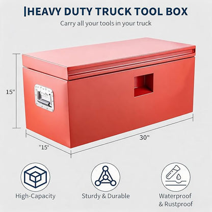 IDEALHOUSE Truck Bed Tool Box and Trailer Tongue Box - 30" Black Steel Storage Chest for Pickup Trucks, RVs, Trailers, Vans