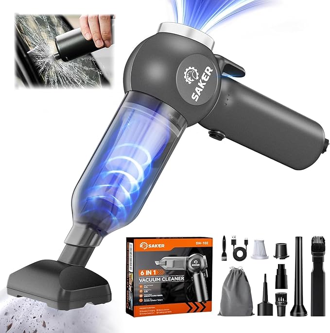 Saker Portable Car Vacuum Cordless 20000Pa 6 in 1 Multifunctional Adjustable Small Handheld Vacuum 7800mAH with Brushless Motor for Gifts, Car Home and Office SW-102