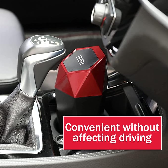 JUSTTOP Car Trash Can with Lid, Easy to Clean, Diamond Design Small Automatic Portable Trash Can, Used in Car Home Office Interior Accessories, 2PCS (Red)