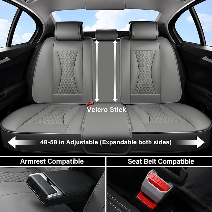 Coverado Waterproof Nappa Leather Car Seat Covers, Automotive Seat Covers Fullset, 5 Seat Car Seat Cushion & Car Seat Protector, Gray Front and Rear Covers Universal Fit for Most Cars, SUVs, Trucks