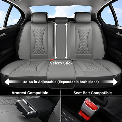 Coverado Waterproof Nappa Leather Car Seat Covers, Automotive Seat Covers Fullset, 5 Seat Car Seat Cushion & Car Seat Protector, Gray Front and Rear Covers Universal Fit for Most Cars, SUVs, Trucks