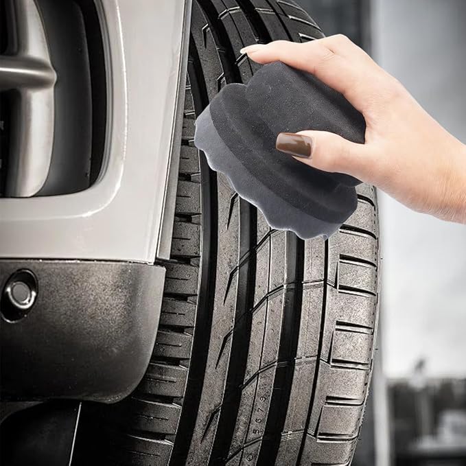 2PCS Car Tire Dressing Applicator Pads, Reusable Hex-Grip Vehicle Wheel Wax Buffing Dressing Sponge Pad, Automotive Tire Shine Detailing Foam Tool, Universal Fit (4.33Inch/Black)