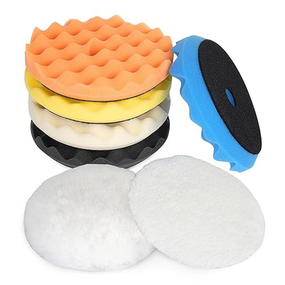 Autolock 6" Buffing Polishing Pads, 7Pcs 6Inch (150mm) Waffle Foam Buffing Pad, Wool Pad Kit for 6 in Backing Plate, Car Polisher Boat Compounding, Polishing and Waxing