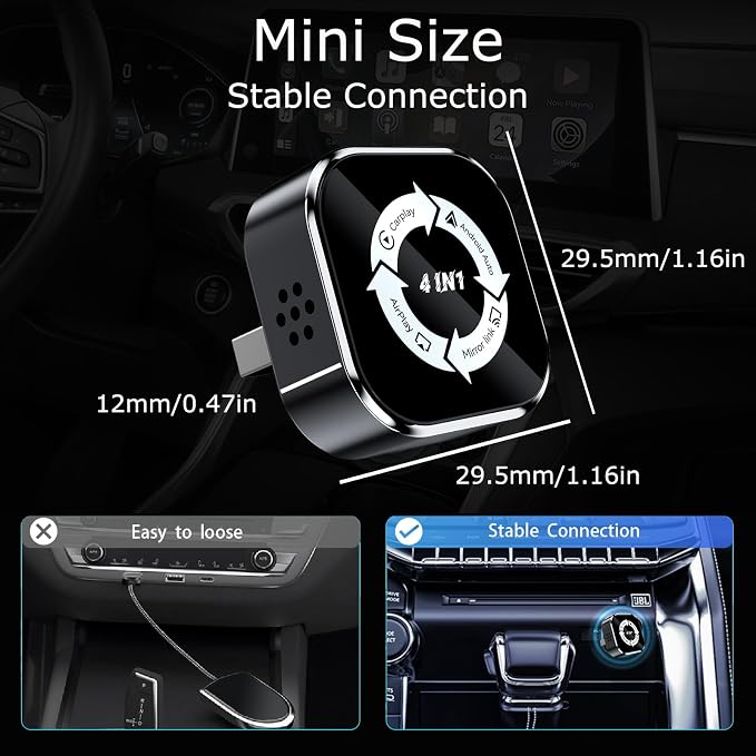 Wireless CarPlay Adapter 4-in-1,2026 Upgraded Screen Mirroring,Support Mirror Link/AirPlay for Apple CarPlay & Android Auto,for Cars with Wired CarPlay, Fast Auto-Connection, Plug & Play