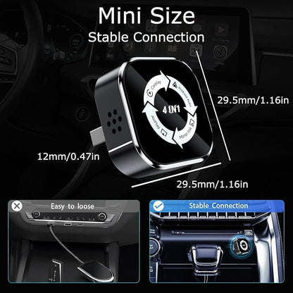 Wireless CarPlay Adapter 4-in-1,2026 Upgraded Screen Mirroring,Support Mirror Link/AirPlay for Apple CarPlay & Android Auto,for Cars with Wired CarPlay, Fast Auto-Connection, Plug & Play