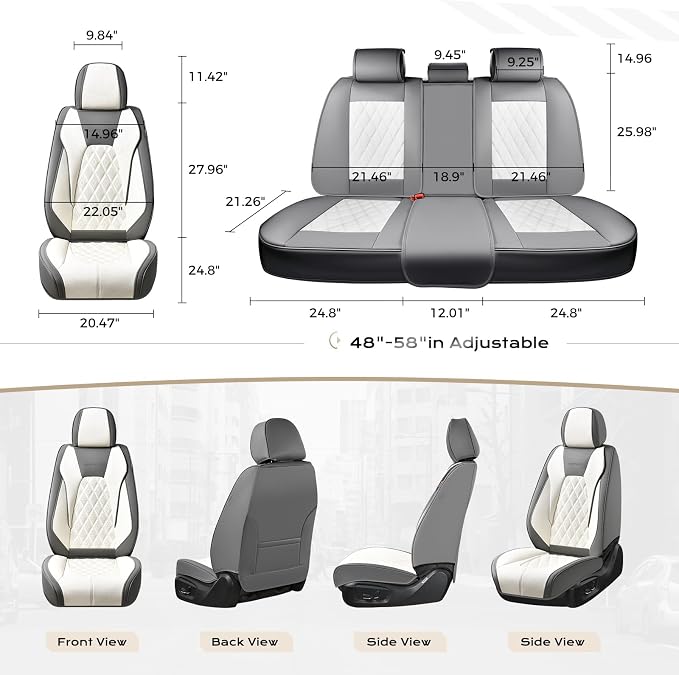 Coverado Front and Back Seat Covers for Cars, 5 Seats Automotive Seat Covers, Faux Leather Car Seat Covers Seat Protectors Car Seat Cushion Carseat Cover Universal Fit for Most Cars Truck - Gray&White