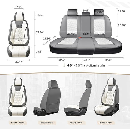 Coverado Front and Back Seat Covers for Cars, 5 Seats Automotive Seat Covers, Faux Leather Car Seat Covers Seat Protectors Car Seat Cushion Carseat Cover Universal Fit for Most Cars Truck - Gray&White