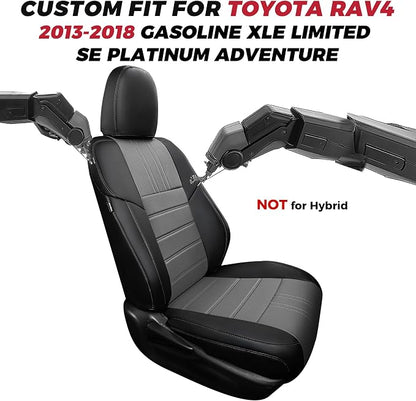 FREESOO RAV4 Seat Covers Full Set Custom Fit for Toyota Rav4 XLE,Platinum, Limited 2013-2018 & SE 2016-2018, Faux Leather Car Seat Cover, Airbag Compatible, Black Gray