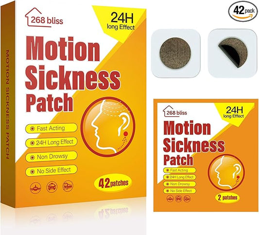 Motion Sickness Patches for Cruise,Car,Bus,Ships,Airplane,Park Rides - Non-Drowsy - Travel Essentials for Adults and Kids(42 Count (Pack of 1))