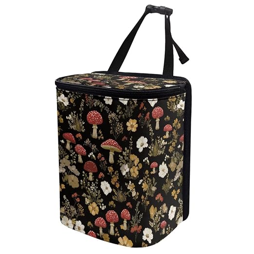 Retro Mushroom Daisy Flower Pattern Car Trash Can with Lid and Zipper Portable Foldable Trash Bin for Car Interior Accessories Multipurpose Garbage Can Bags Storage Organizer