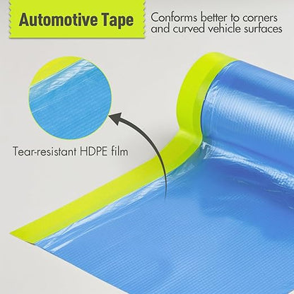 Tangibay Pre-Taped Masking Film for Painting - 70" x 66' Painters Plastic Sheeting for House & Automotive Paint, Tape and Drape for Covering Cars, Walls, Windows and Furniture Protection (2 Rolls)