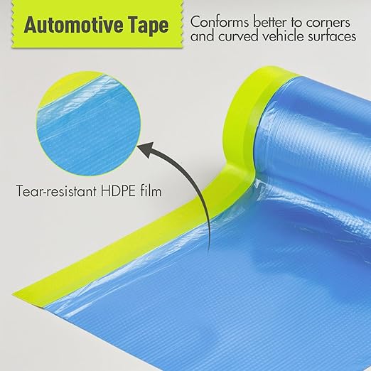 Tangibay Pre-Taped Masking Film for Painting - 70" x 66' Painters Plastic Sheeting for House & Automotive Paint, Tape and Drape for Covering Cars, Walls, Windows and Furniture Protection (6 Rolls)