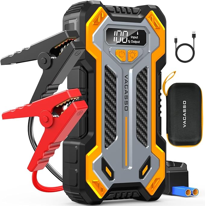 Car Jump Starter, VACASSO 5000A Car Battery Jump Starter for Up to 10L Gas and 8L Diesel Engines, 12V Portable Jumper Starter Power Pack with Booster Car Starter Jump Box, LED Light, Jumper Cable