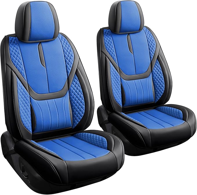 Car Seat Covers Full Set - Universal Seat Covers for Cars SUV Truck – Faux Leather Automotive Seat Covers, Breathable & Waterproof Front and Rear Seat Protectors, Fit for Most Cars-BlackBlue
