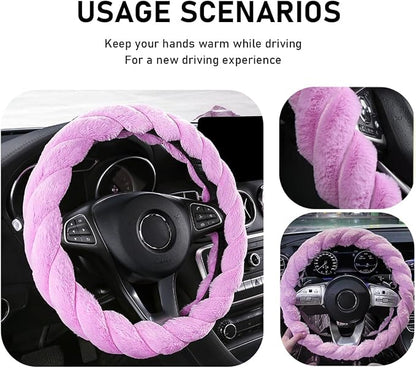 KVAEY Fluffy Car Steering Wheel Cover, 15 Inches Anti-Slip Round Fuzzy Winter Steering Wheel Protector, Soft Warm Plush Steering Wheel Cover for Women Girls, Car Accessories (Purple, Round)