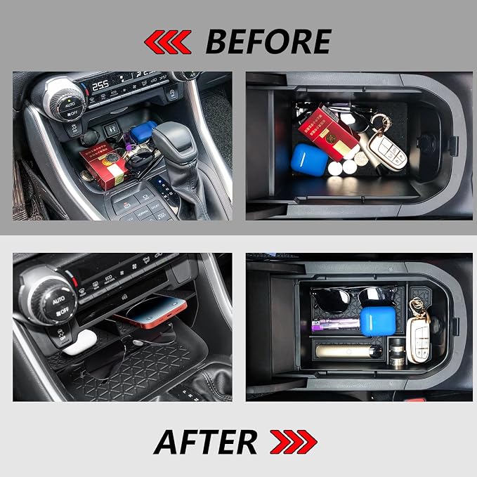 2PCS Center Console Organizer Tray and Armrest Storage Box Compatible with Toyota RAV4 2025 2024 2023 2022 2021 2020 2019 Insert Secondary Storage box Accessories